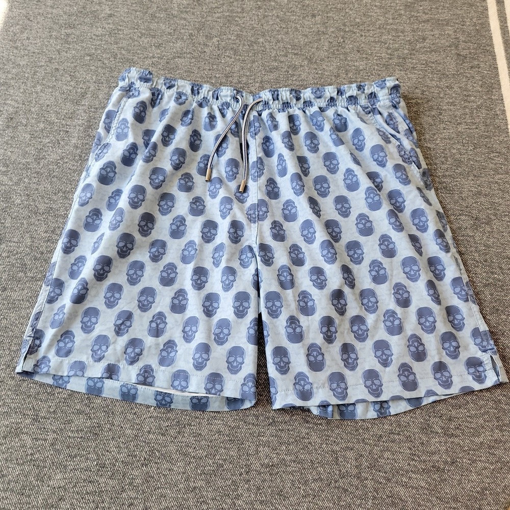 Peter Millar Swim Trunks Men's XL Blue Seaside Collection Lined Skull AOP